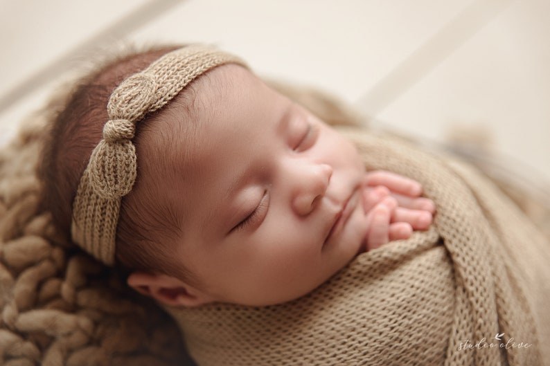 RTS Knit newborn headbands, Newborn Headbands, Newborn Girl, photo props, Tieback 11. Beige