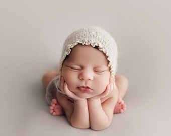 RTS Newborn Bonnet, Newborn Cap, Newborn Girl, Newborn knitted hat, Newborn Session, newborn photography prop, newborn prop bonnet