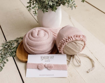 Wrap and headband  RTS, Newborn Set, newborn headbands-knit ready to ship. Headbands-newborn girl photo props