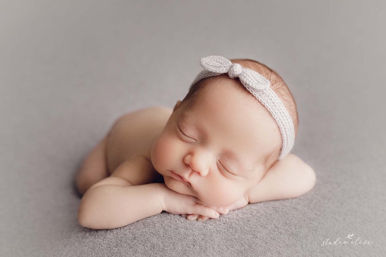 RTS Knit newborn headbands, Newborn Headbands, Newborn Girl, photo props, Tieback 10. Light Grey