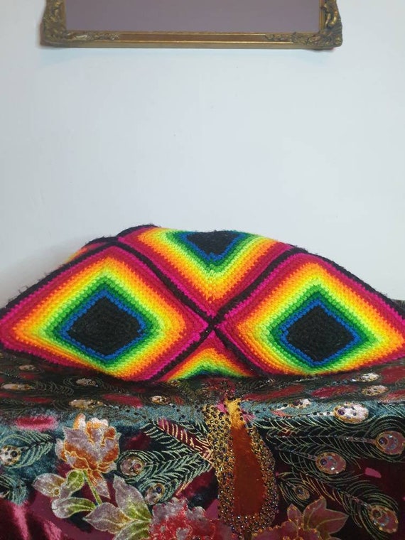 Crochet Granny Square, Neon Wool, 1960's, Steel Z… - image 4