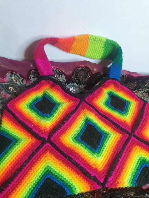 Crochet Granny Square, Neon Wool, 1960's, Steel Z… - image 7
