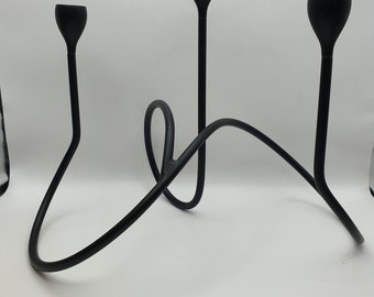 Modern Minimalist MCM Black Iron Candelabras German Made Sculptural Candelabras Squiggle Loop Twist Triple Candle Holders SOLD SEPARATELY