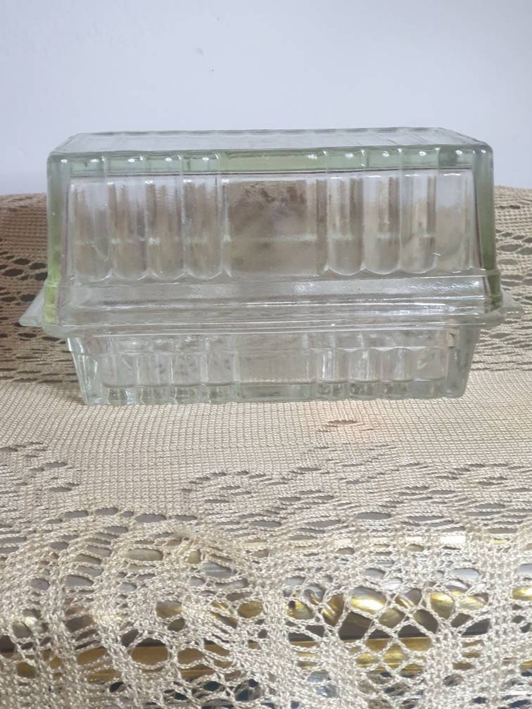 Clear Depression Glass Butter Dish Art Deco Style Etsy Australia
