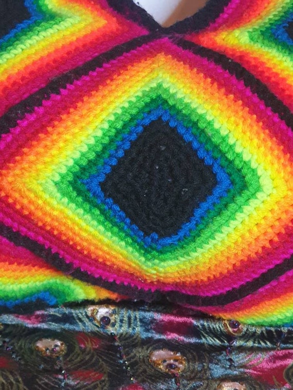 Crochet Granny Square, Neon Wool, 1960's, Steel Z… - image 3