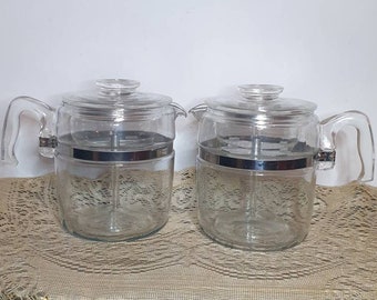Vintage 9 Cup Pyrex Flameware 7759 Coffee Perculators, Made in USA, Complete