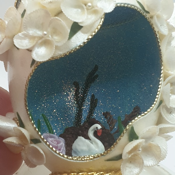 Faberge Style Egg, Miniature Swan Lake Scene, Decorated Egg, Jewelled Egg, Ring Box, Keepsake, Miniature Teapot,