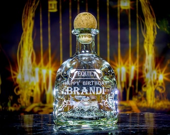 Patron Tequila Custom Engraved & Personalized Bottle Decanter (Empty), Engraved Label Birthday Gift Tequila Lover