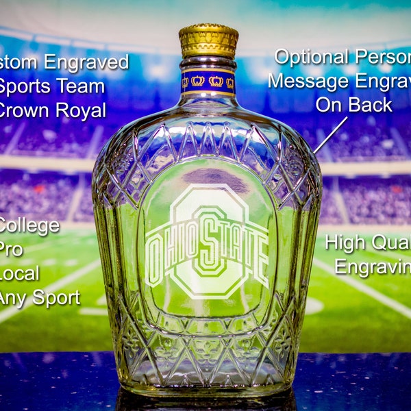 Custom Engraved & Personalized Crown Royal Whiskey Sports Team Bottle Decanter (Empty), Boyfriend Gift Husband Gift Sports Fan Gift