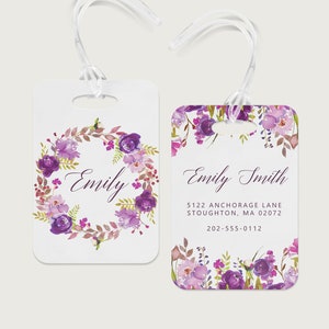 Luggage Tag | Backpack Tag | Bag Tag | Purple Floral Name Tag | Design #12