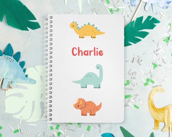 Dinosaur Notebook, Dinosaur Journal, Cute Notebook Spiral Large, Lined or Unlined Spiral Soft Cover Spiral Book, Design #137