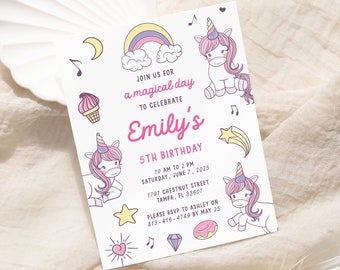 Unicorn Birthday Invitation Cards | Rainbow Birthday Party Invitations | Available as Printed or Digital File | SKU: DB003
