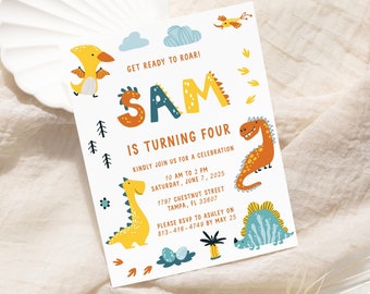 Dinosaur Birthday Invitation Cards | Dinosaur Birthday Party Invitations | Available as Printed or Digital File | SKU: DB002
