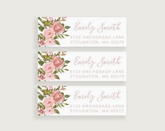 30 Custom Return Address Labels Pink Flowers Black Chalkboard Personalized Address Stickers
