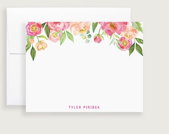 Pink Note Card, Watercolor Stationary Cards Flower, Floral Stationary Set, Sold in Sets of 10, Design #14