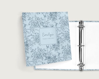 French Toile Floral Recipe Binder Large, Personalized 3-Ring Organizer, Large Kitchen Gift, RECIPE004