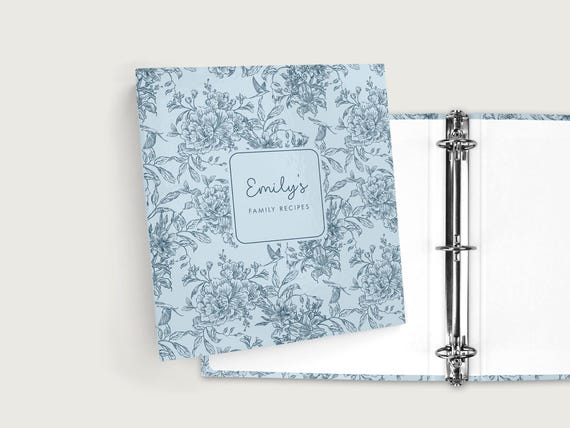French Toile Floral Recipe Binder Large, Personalized 3-Ring Organizer, Large Kitchen Gift