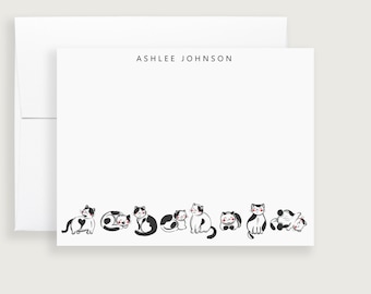 Cat Notecards for Kids, Personalized Note Cards with Envelopes, Cat Stationary Set, Sold in Sets of 10, Design #17