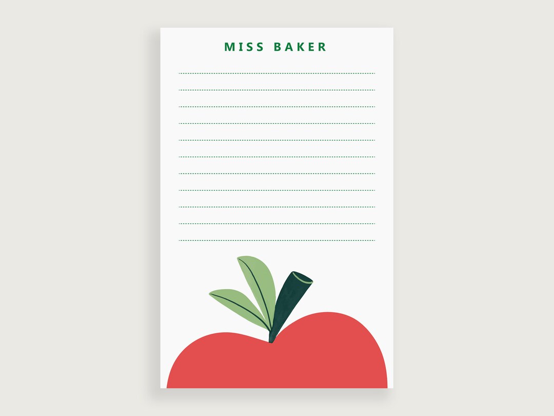 Teacher Notepad Personalized, Apple Stationary, Personalized Note Pad ...