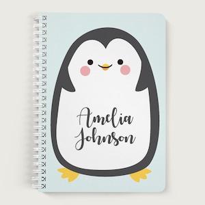 Cuaderno personalizado para niños, cuaderno de pingüino, cuaderno de dibujo para niñas, cuaderno de espiral de tapa blanda con o sin líneas, diseño n.° 82