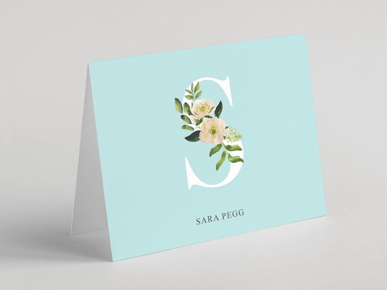 Tarjetas de papelería con iniciales, papelería con nombre, tarjetas de notas con monograma, tarjetas con sobres, tarjetas de felicitación plegables. Se venden en juegos de 10 unidades. Diseño n.° 110. imagen 3