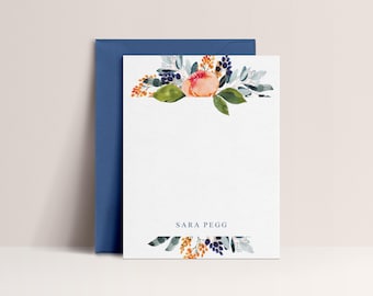 Personalized Stationery for Women, Floral Note Cards with Envelopes, Sold in Sets of 10, Design #111