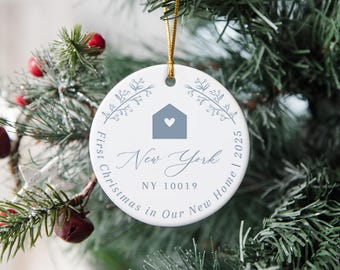 Personalized New Home Ornament, Realtor Closing Gift, Minimal Housewarming Christmas Keepsake | SKU: ORN021
