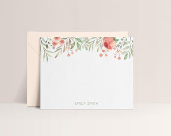 Personalized Stationery for Women, Floral Note Cards with Envelopes, Sold in Sets of 10, Design #25