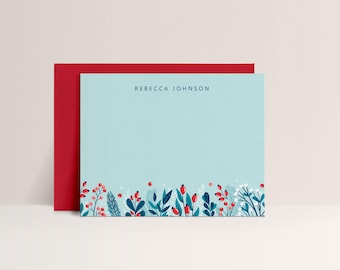 Winter Notecards, Blue Floral Stationary Set, Winter Stationery and Envelopes Set, Sold in Sets of 10, Design #139