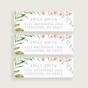 Greenery Address Labels with Flowers, Floral Return Address Label Sticker, Design #28