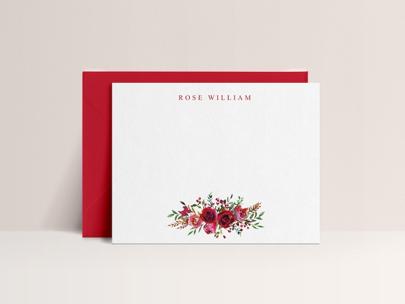 Red Roses Note Cards Personalized | Rose Stationery Set Custom | Color ...