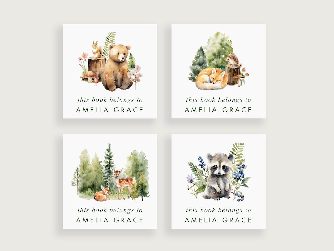 Woodland Animal Bookplate Stickers, Personalized Kids Library Labels ...