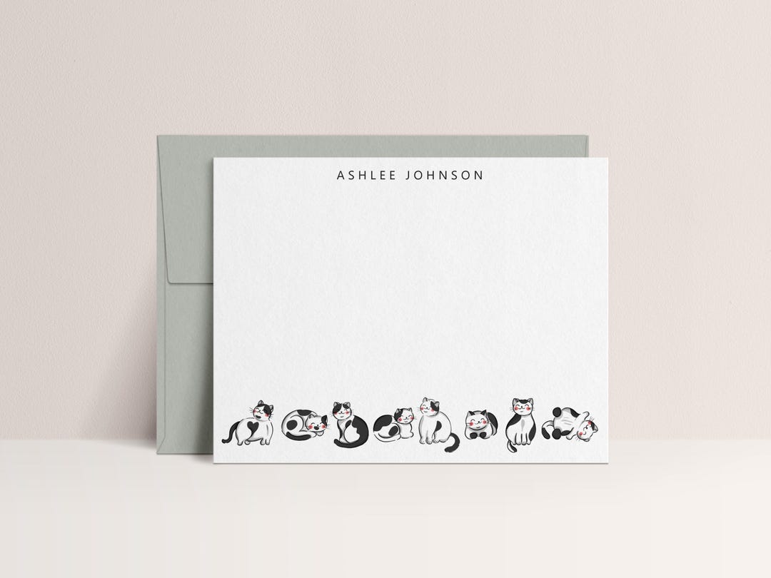 Cat Stationery Set Personalized | Custom Cat Note Cards | Set of 10 ...