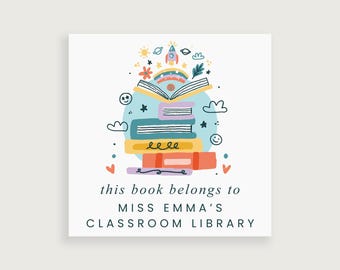 Custom Classroom Library Stickers, Personalized Teacher Bookplates for Kids, Students, Books | Book Label Stickers | 2 inches | #180C
