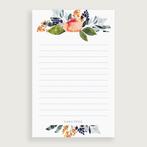 Personalized Notepad for Women, Floral Letter Paper, Custom Writing Paper, Lined or Unlined Available, Design #111