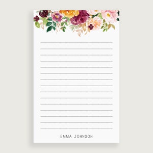 Personalized Notepad Floral, Personalized Stationary for Women, Custom Notepad, Design #45