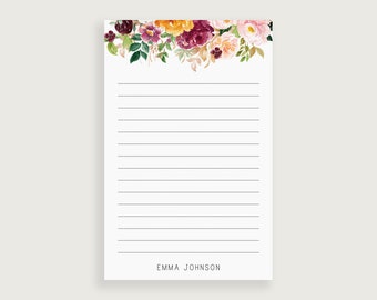 Personalized Notepad Floral, Personalized Stationary for Women, Custom Notepad, Design #45