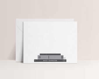 Book Note Card, Book Notecards, Personalized Stationery Set, Sold in Sets of 10, Design #63