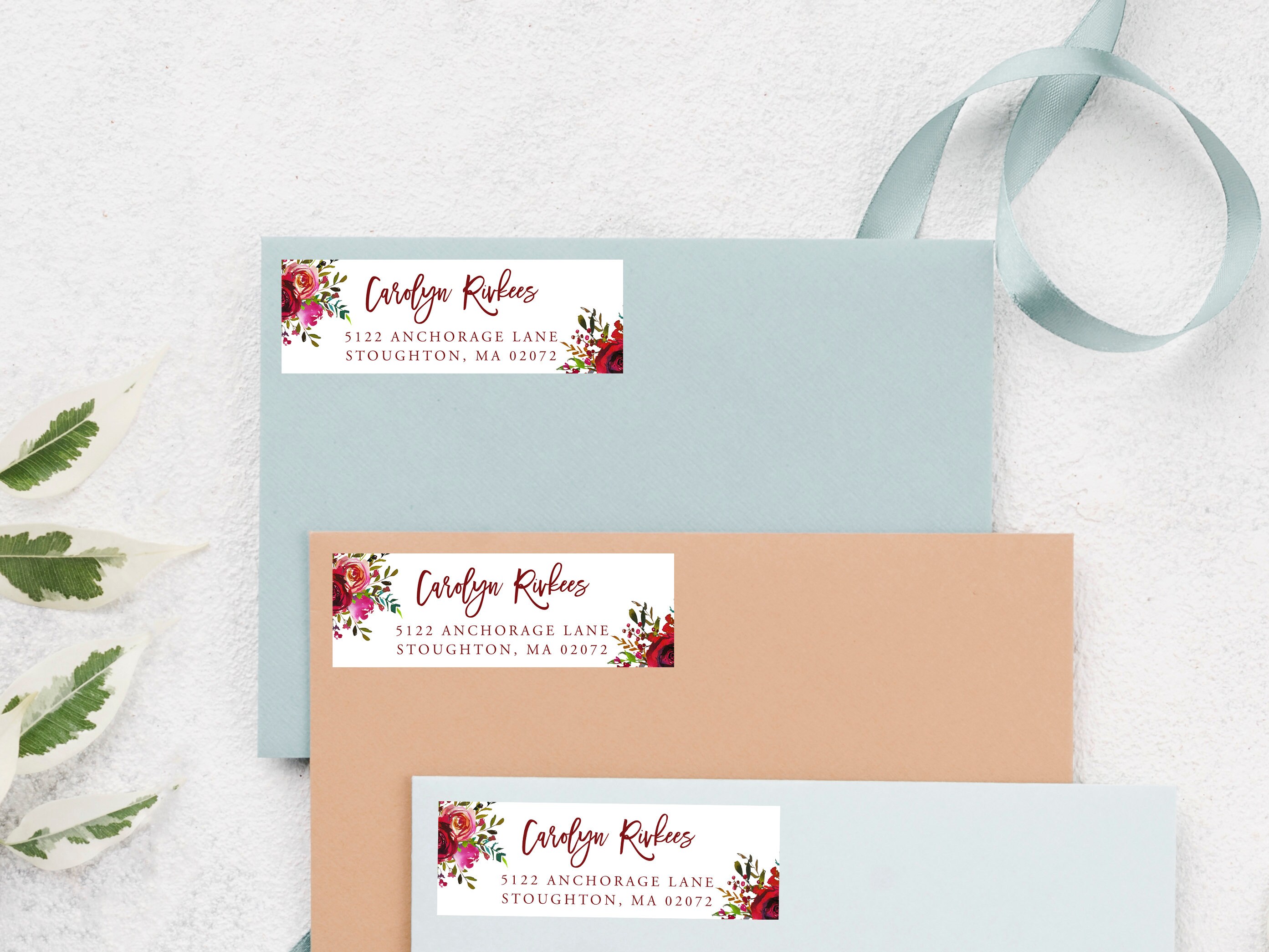 Rose Address Labels, Red Floral Personalized Return Address Label ...