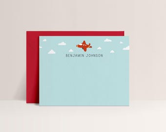 Plane Note Cards, Personalized Notecards Boys, Personalized Stationary Kids, Sold in Sets of 10, Design #86