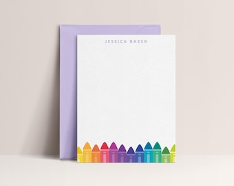 Personalized Note Cards Kids, Crayon Stationery Note Cards, Kids Stationary Set, Sold in Sets of 10, Design #16