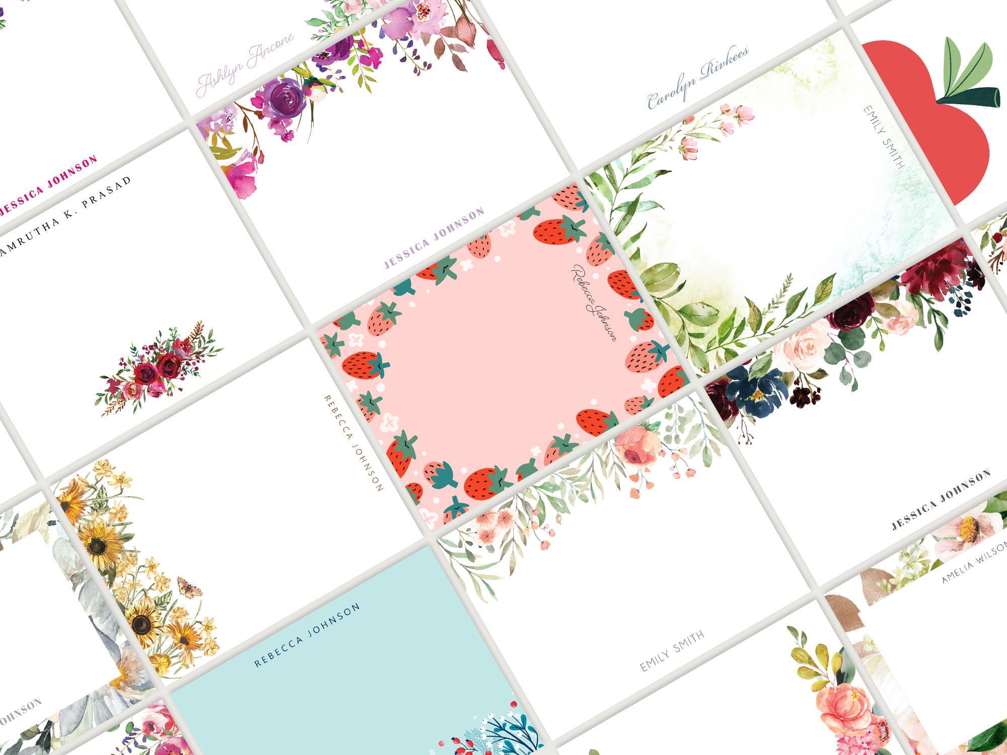 Personalized Note Cards for Her, Women Floral Stationery, Set of 10 ...