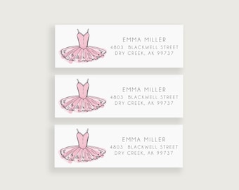 Ballerina Return Address Labels Pink Custom, Ballet Address Stickers, Design #89