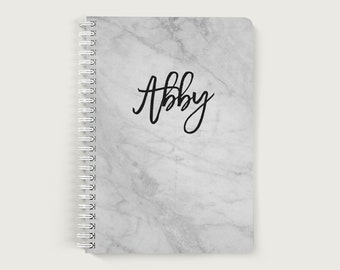 Grey Marble Notebook Spiral, Personalized Notebook for Women, Notebook Journal, Lined or Unlined Spiral Soft Cover Spiral Book, Design #24