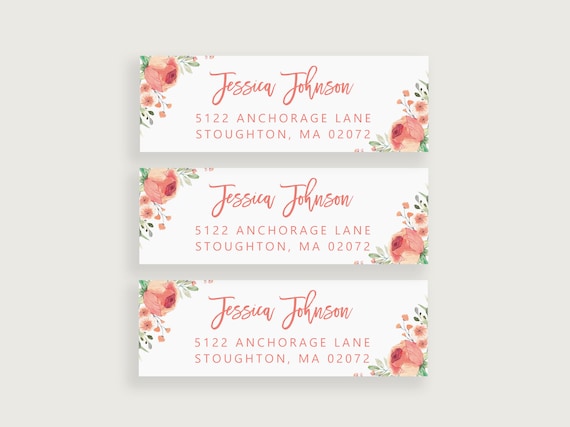 Peach Floral Return Address Labels Stickers Address Label Etsy