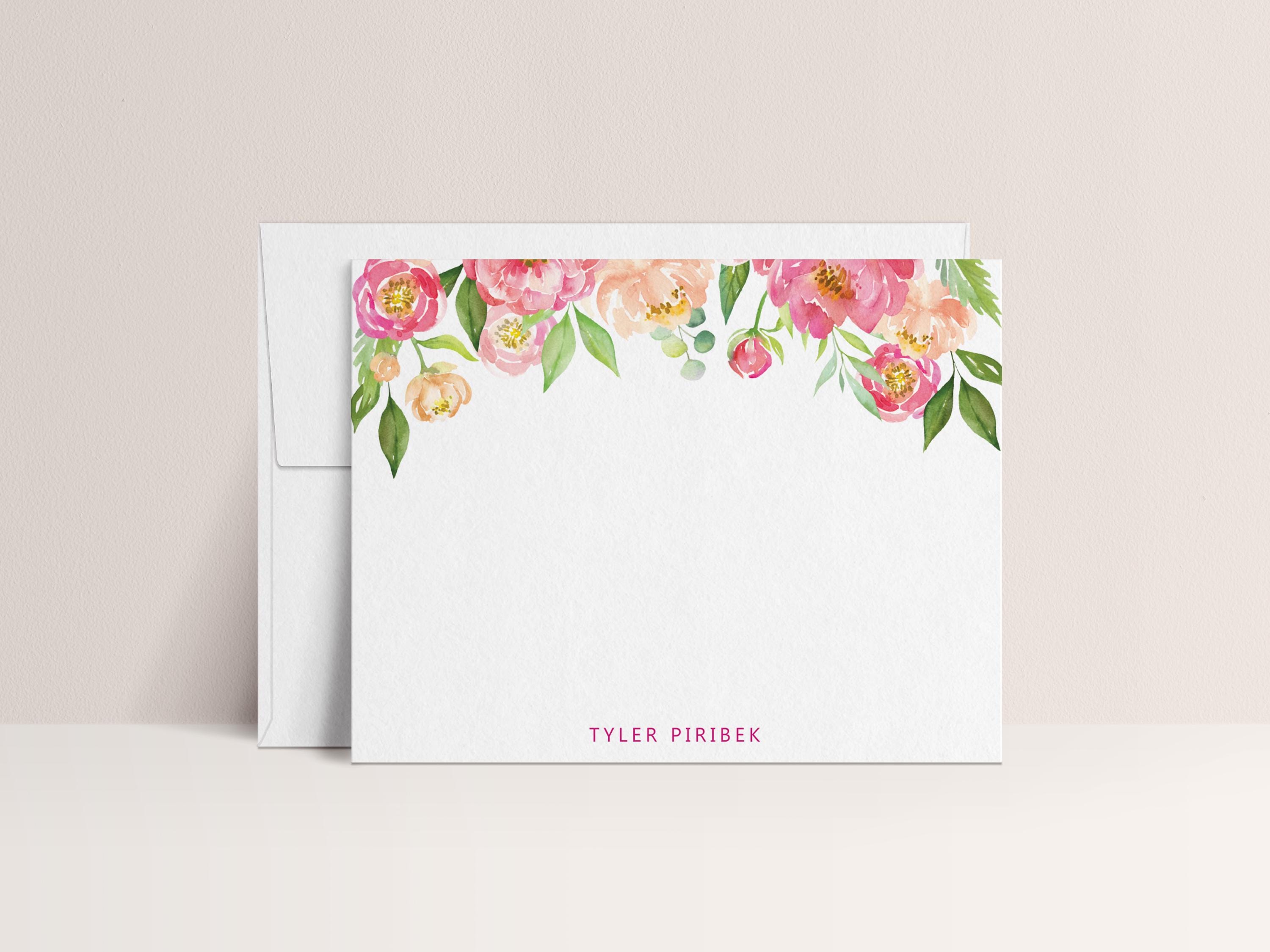 Pink Peony Note Card, Stationary Gift for Mom, Personalized Floral ...
