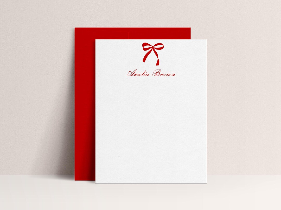 Red Bow Stationery Note Cards Personalized | Custom Notecard Set ...