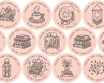 Cozy Illustration Bookplate Stickers Personalized, Custom Book Labels for Home and School Library