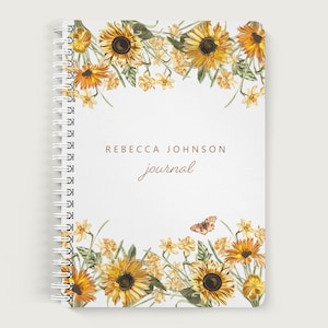 Sunflower Notebook, Sunflower Sketchbook Notebook, Sunflower Journal Cover, Lined or Unlined Spiral Soft Cover Spiral Book, Design #141