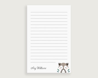 Personalized Note Pad for Kids, Animal Stationary Set, Raccoon Notepad, Design #79